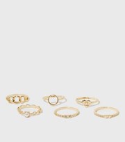 New Look 6 Pack Gold Faux Pearl Rings